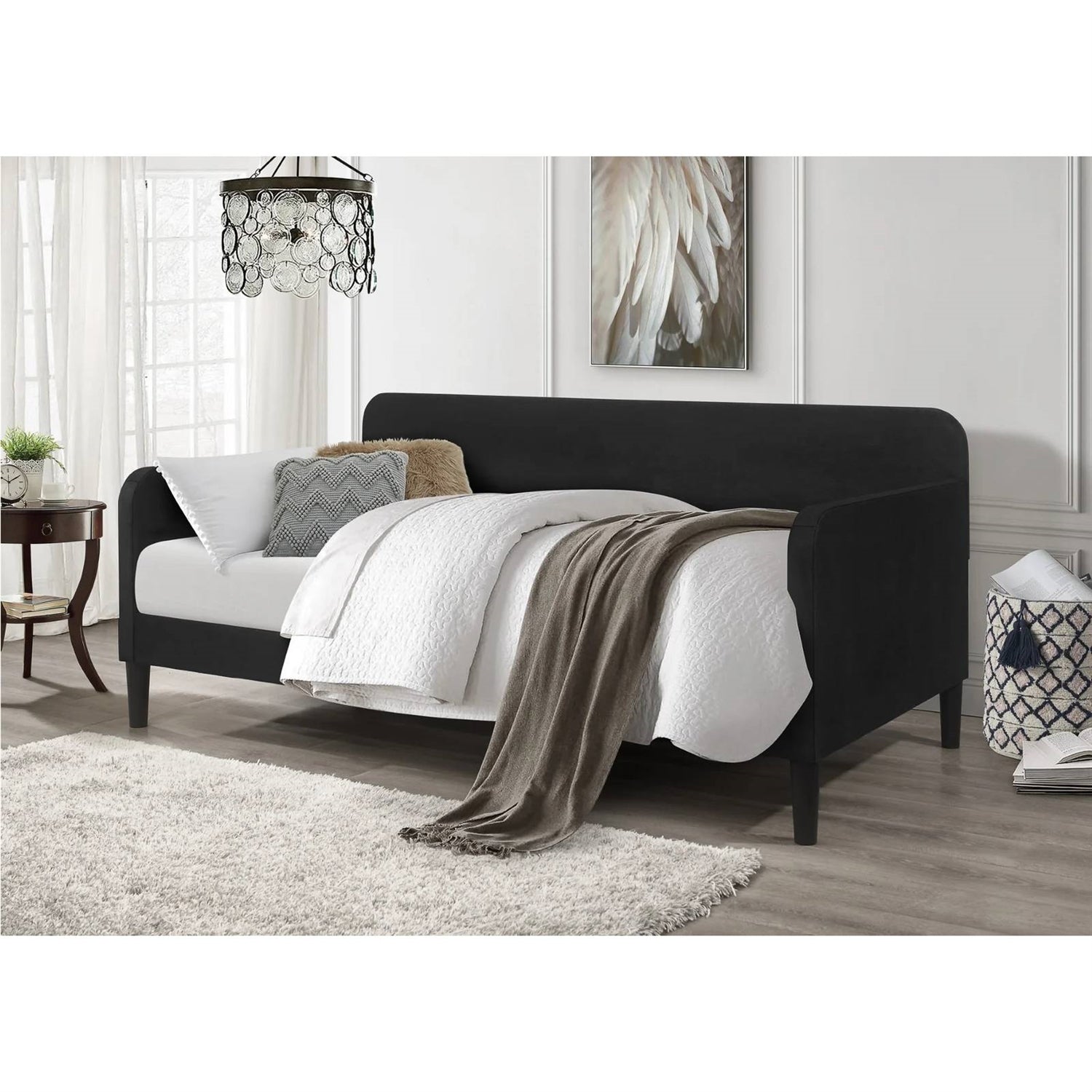 Twin size Modern Black Velvet Upholstered Daybed-2