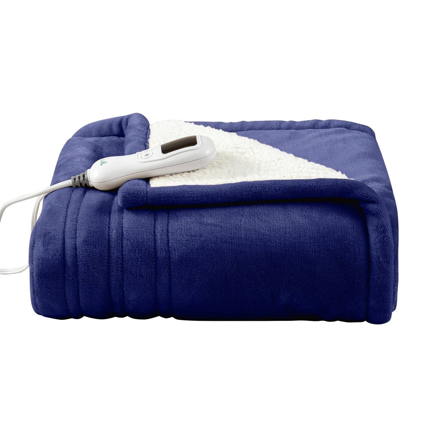 Heated Electric Sherpa Throw Blanket in Blue/White-0