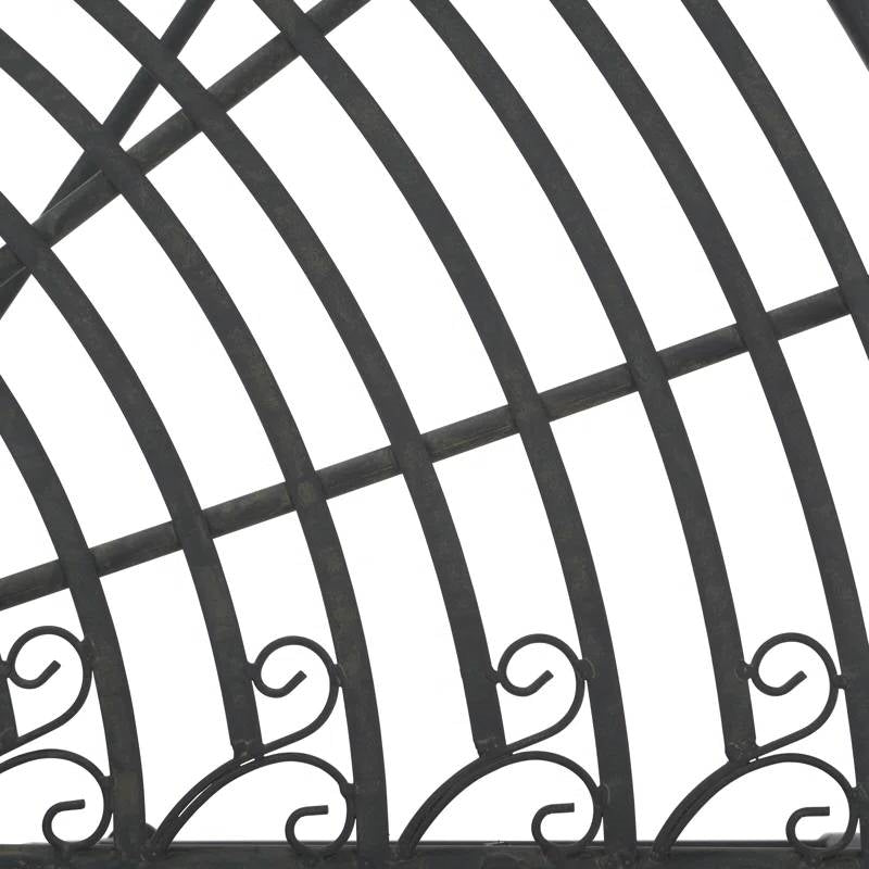 Half-Circle Outdoor Patio Garden Black Wrought Iron Tree Bench-3