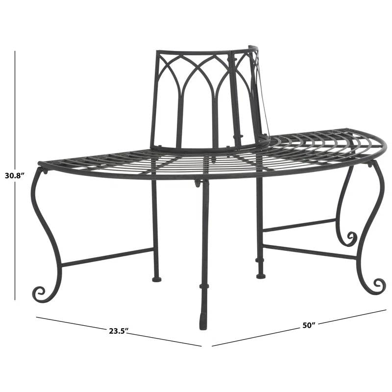 Half-Circle Outdoor Patio Garden Black Wrought Iron Tree Bench-4