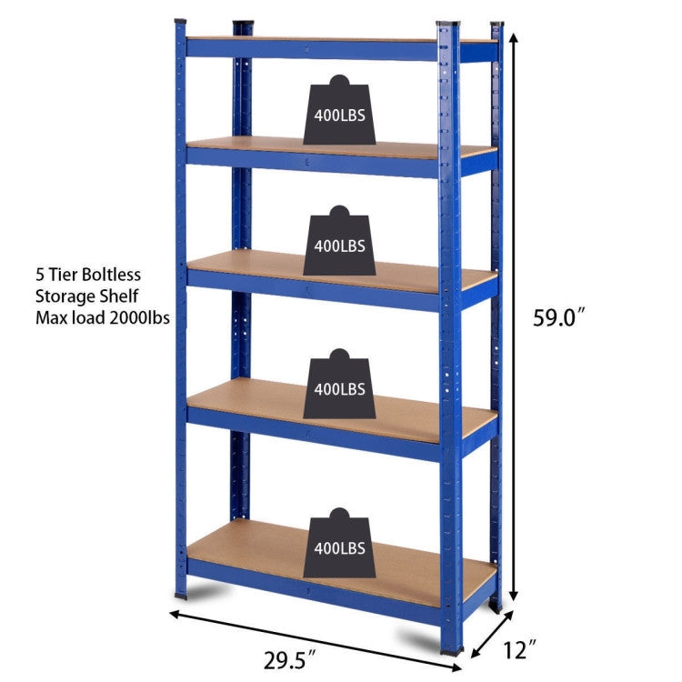 Blue Heavy Duty Metal Wood 5 Tier Adjustable Shelving Unit Garage Storage Rack-3