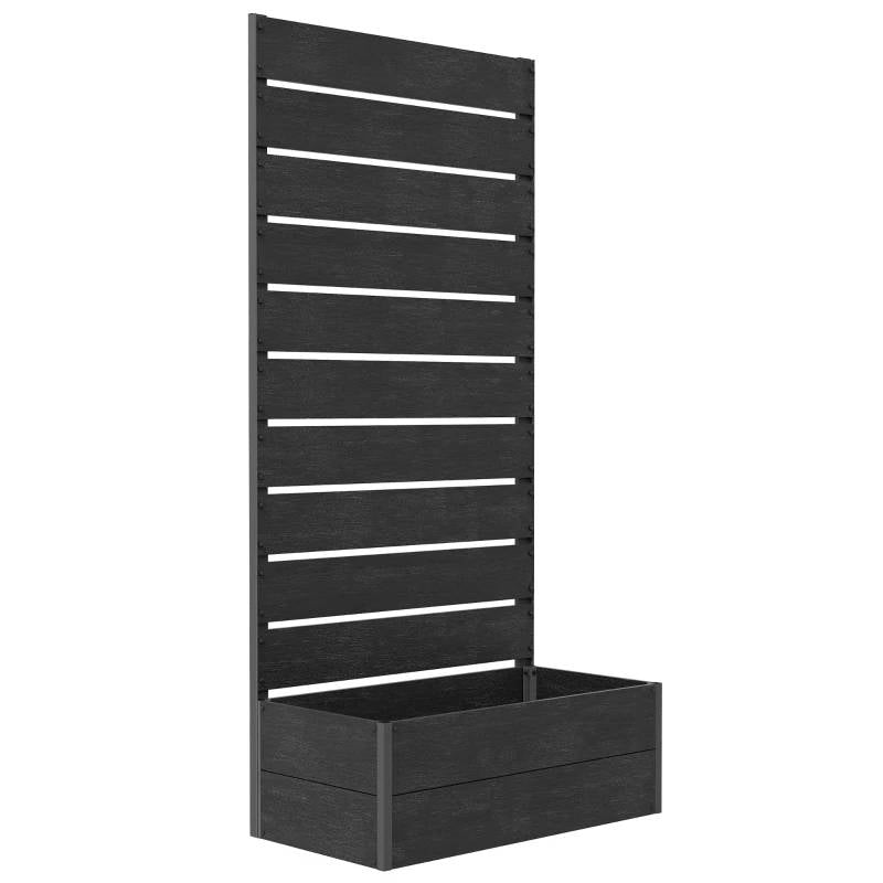 Outdoor Raised Bed Planter with Slatted Fence Trellis in Black Wood Finish-0