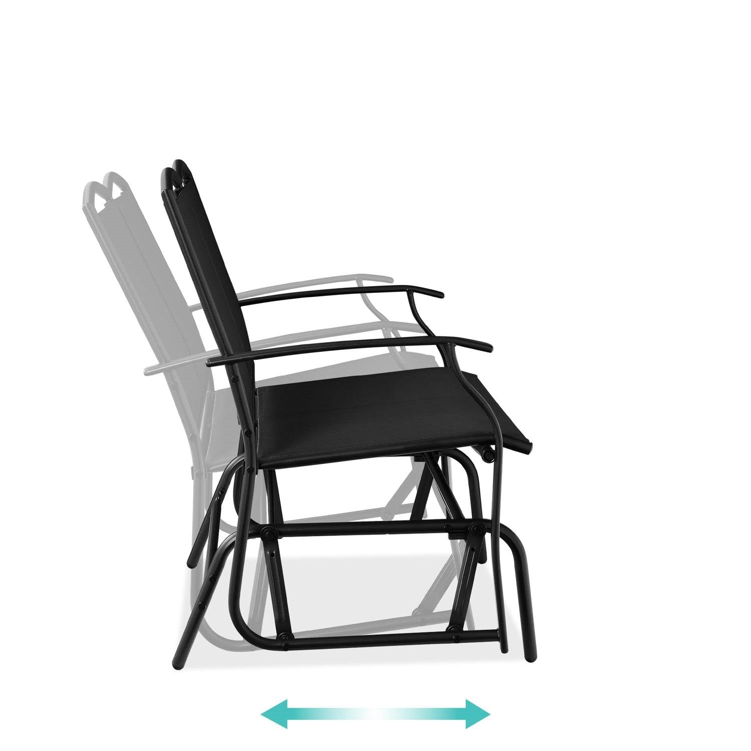 2 Seat Mesh Patio Loveseat Swing Glider Rocker with Armrests in Black-1