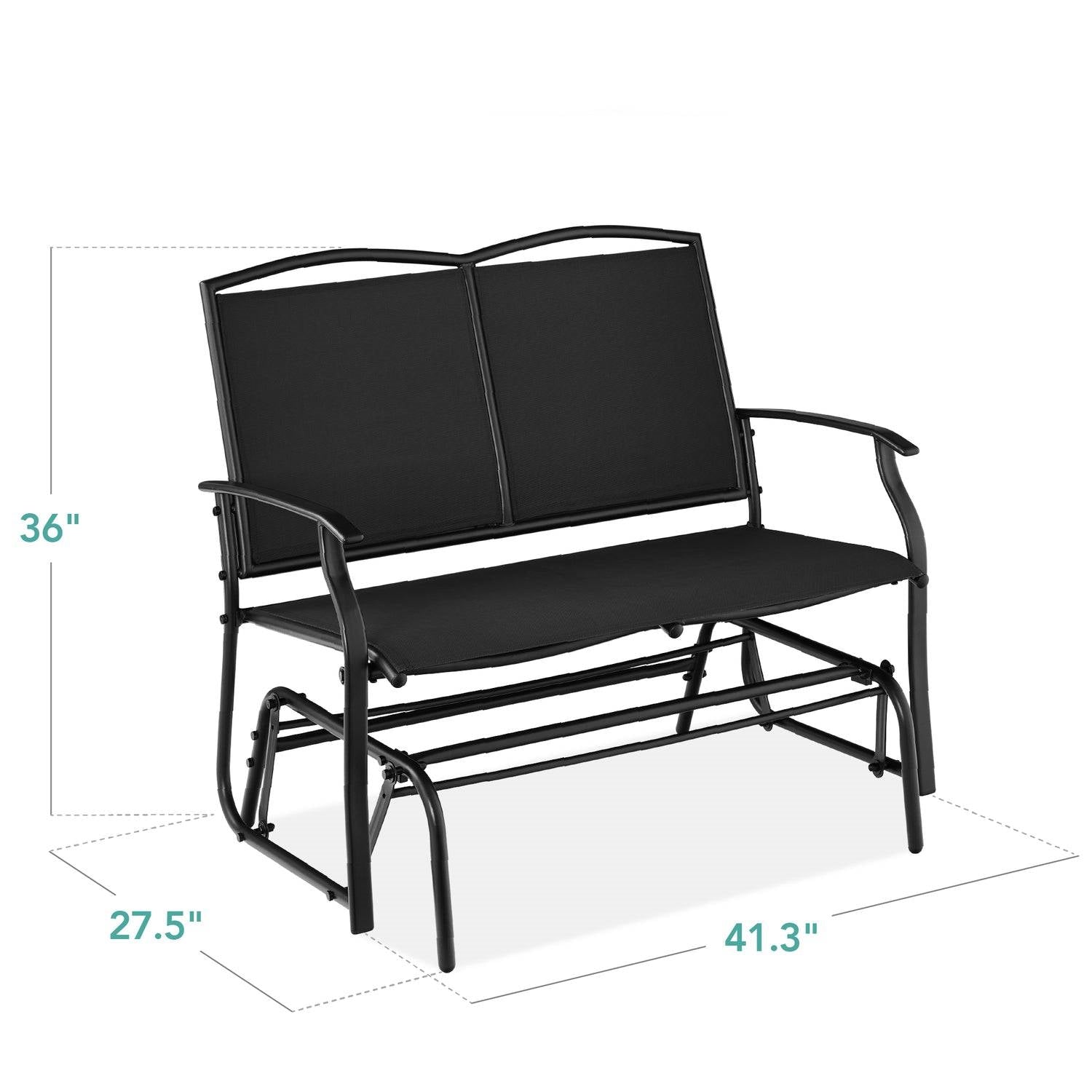 2 Seat Mesh Patio Loveseat Swing Glider Rocker with Armrests in Black-4