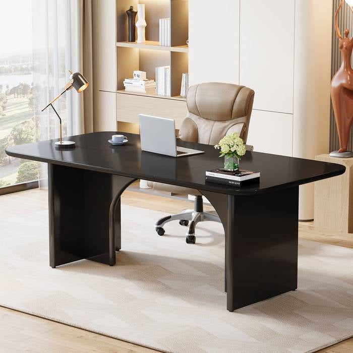 Modern Extra Large Executive Home Office Computer Desk in Black-2