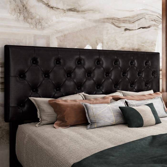 King Black Faux Leather Upholstered Platform Bed with Button-Tufted Headboard-2