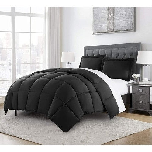 King Size Reversible Microfiber Down Alternative Comforter Set in Black-0