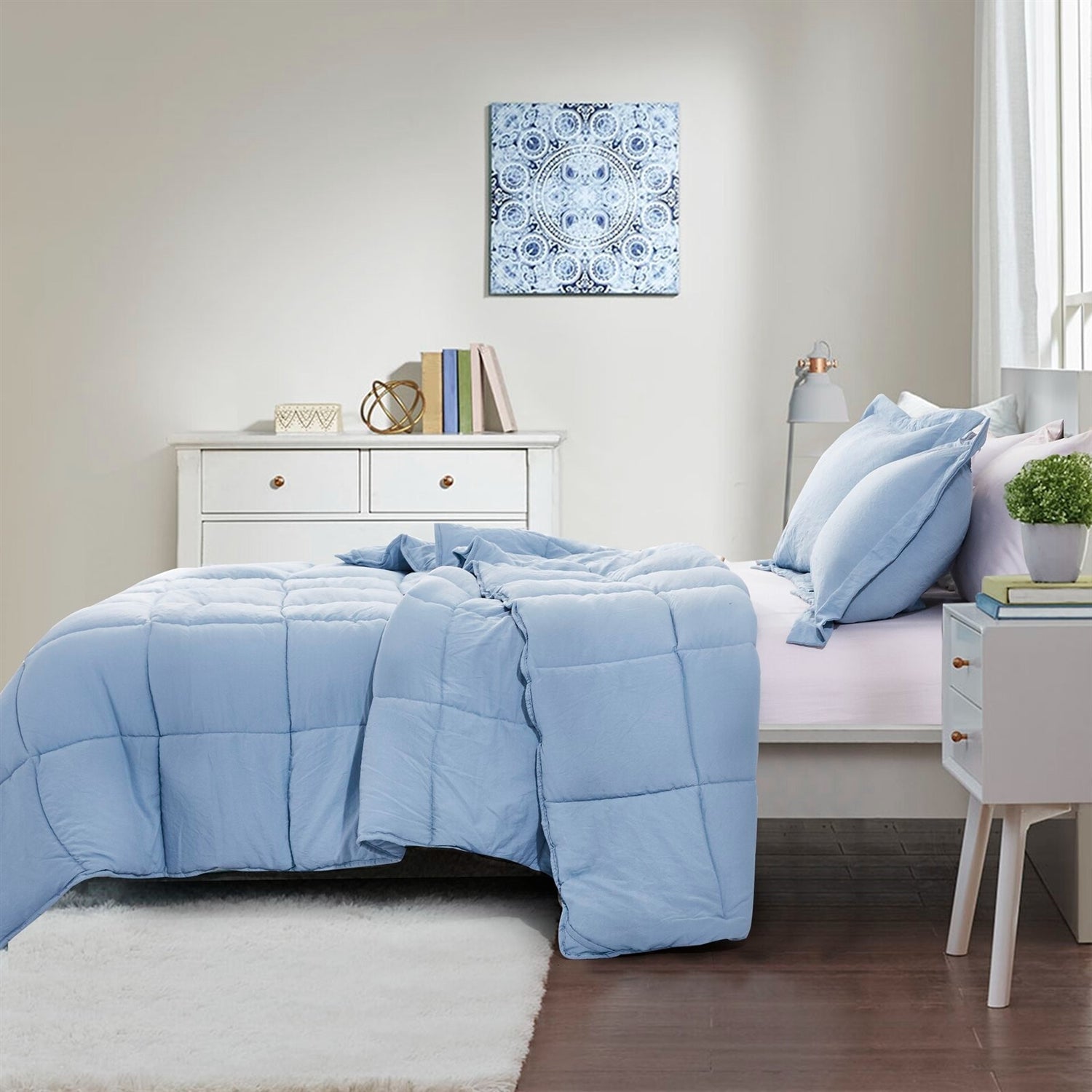 King Size Blue 3 Piece Microfiber Reversible Comforter Set-1