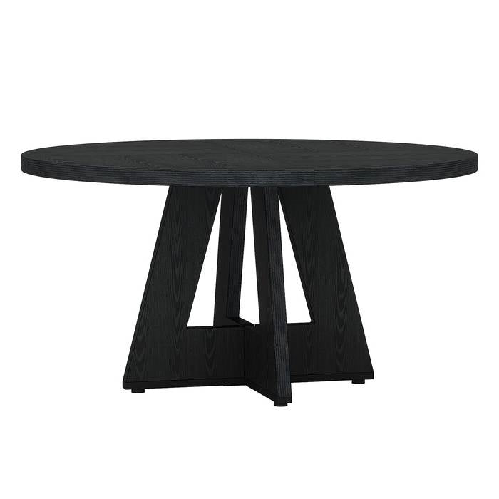 Modern Farmhouse 47-inch Round Kitchen Dining Table in Black Wood Finish-0