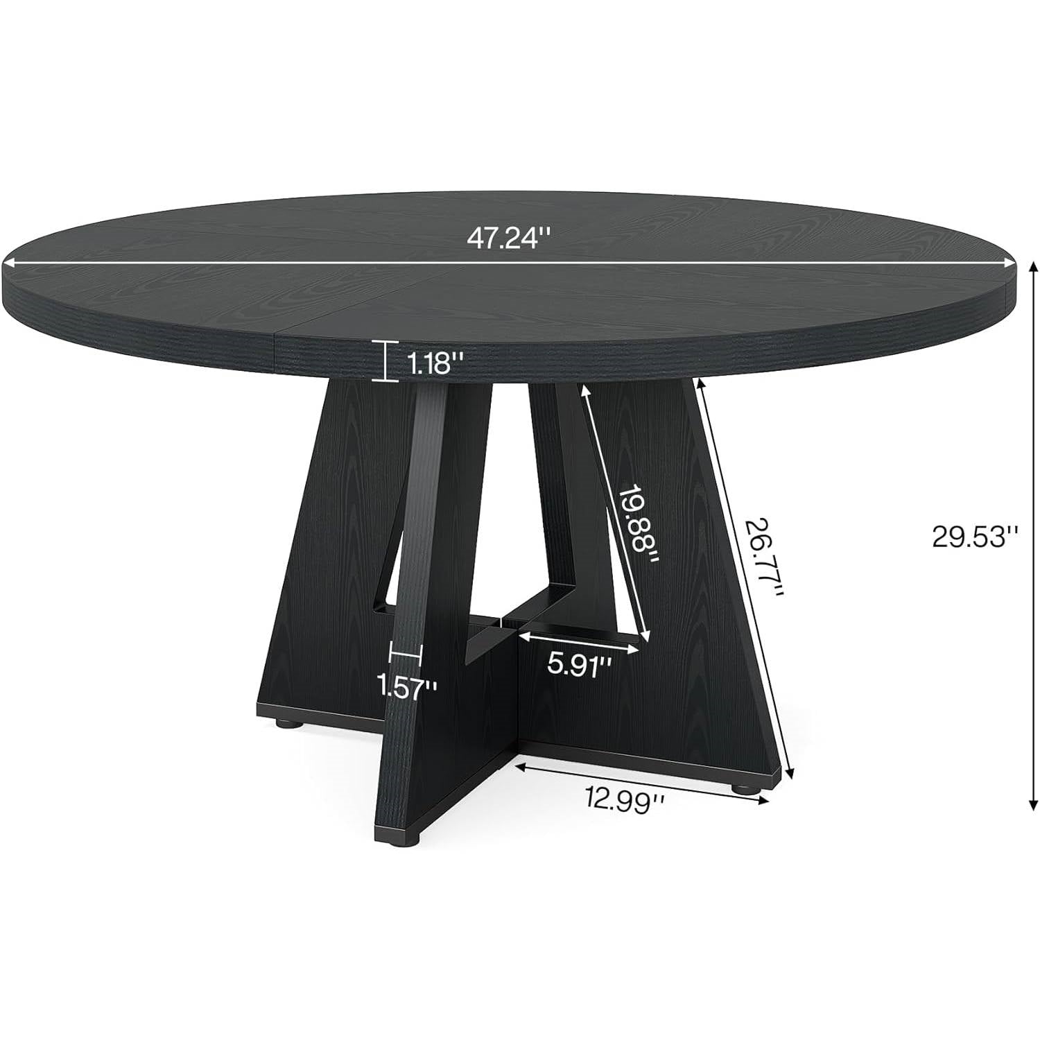 Modern Farmhouse 47-inch Round Kitchen Dining Table in Black Wood Finish-4