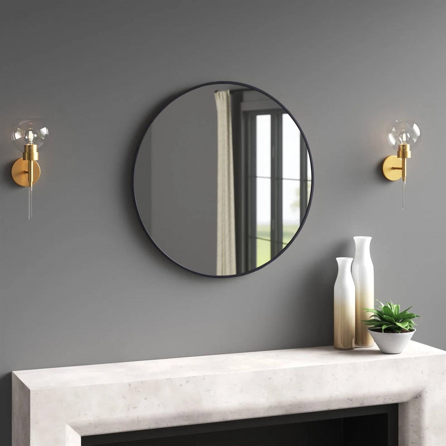 Round 21-inch Wall Mirror in Black - Living Room Bedroom Accent Bathroom Mirror-3