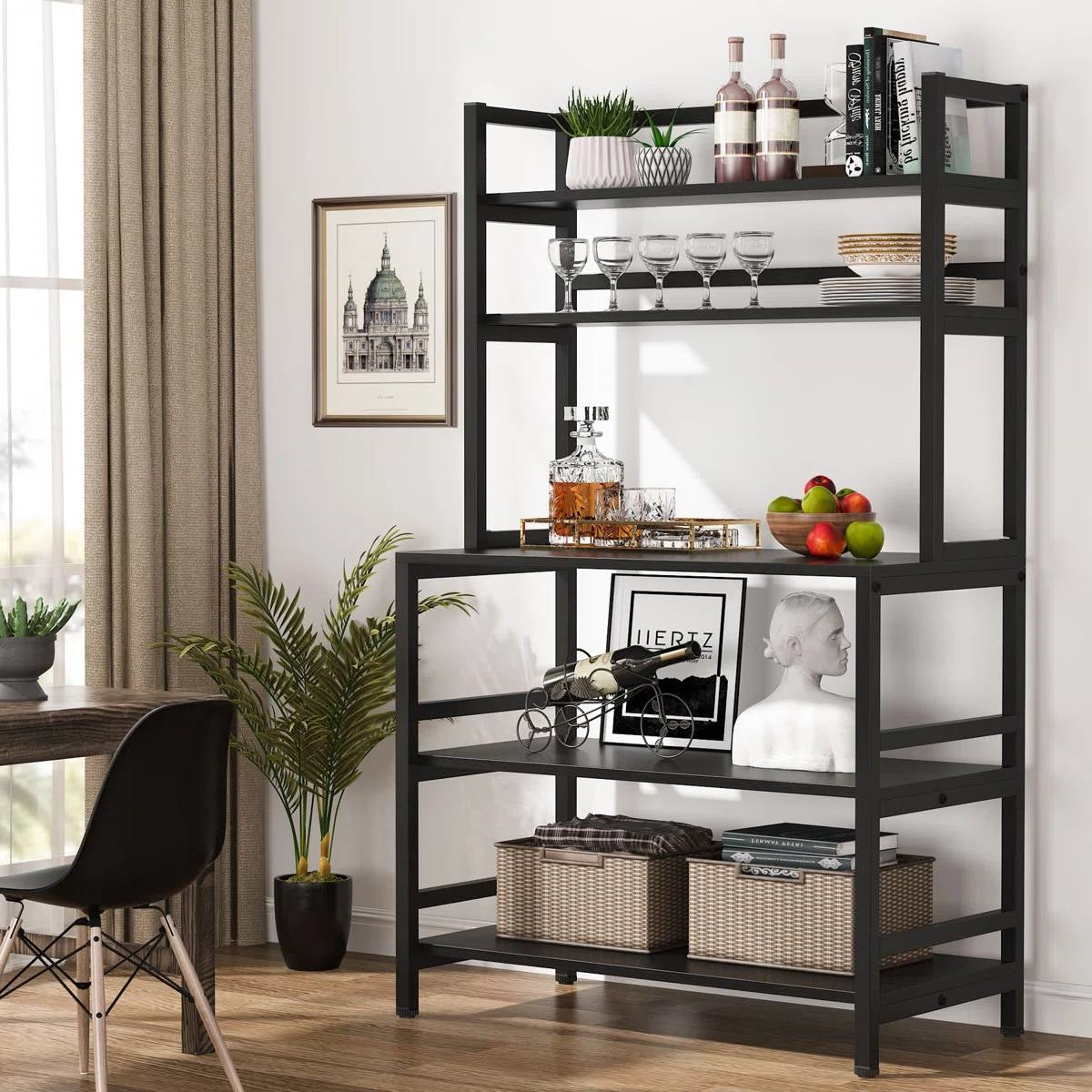 Heavy Duty Black Metal Kitchen Baker's Rack Microwave Stand Shelving Unit-1