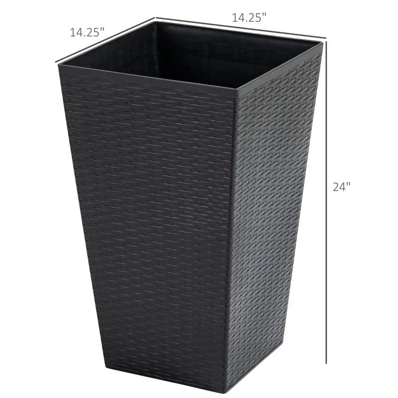 Set of 3 - Black Faux Rattan Plastic Tall Large Flower Pots-4