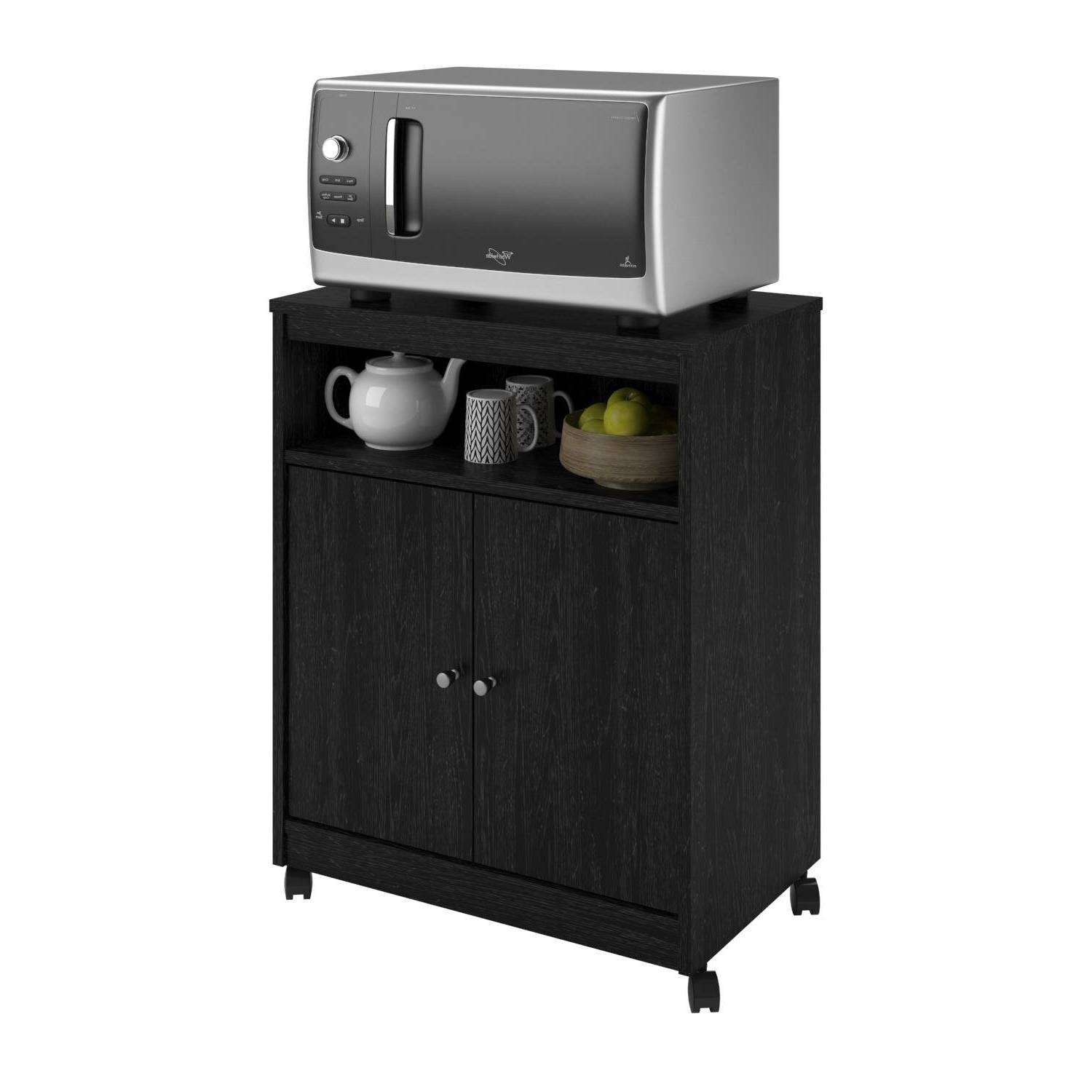 Black Utility Cart / Kitchen Microwave Cart with Casters-0