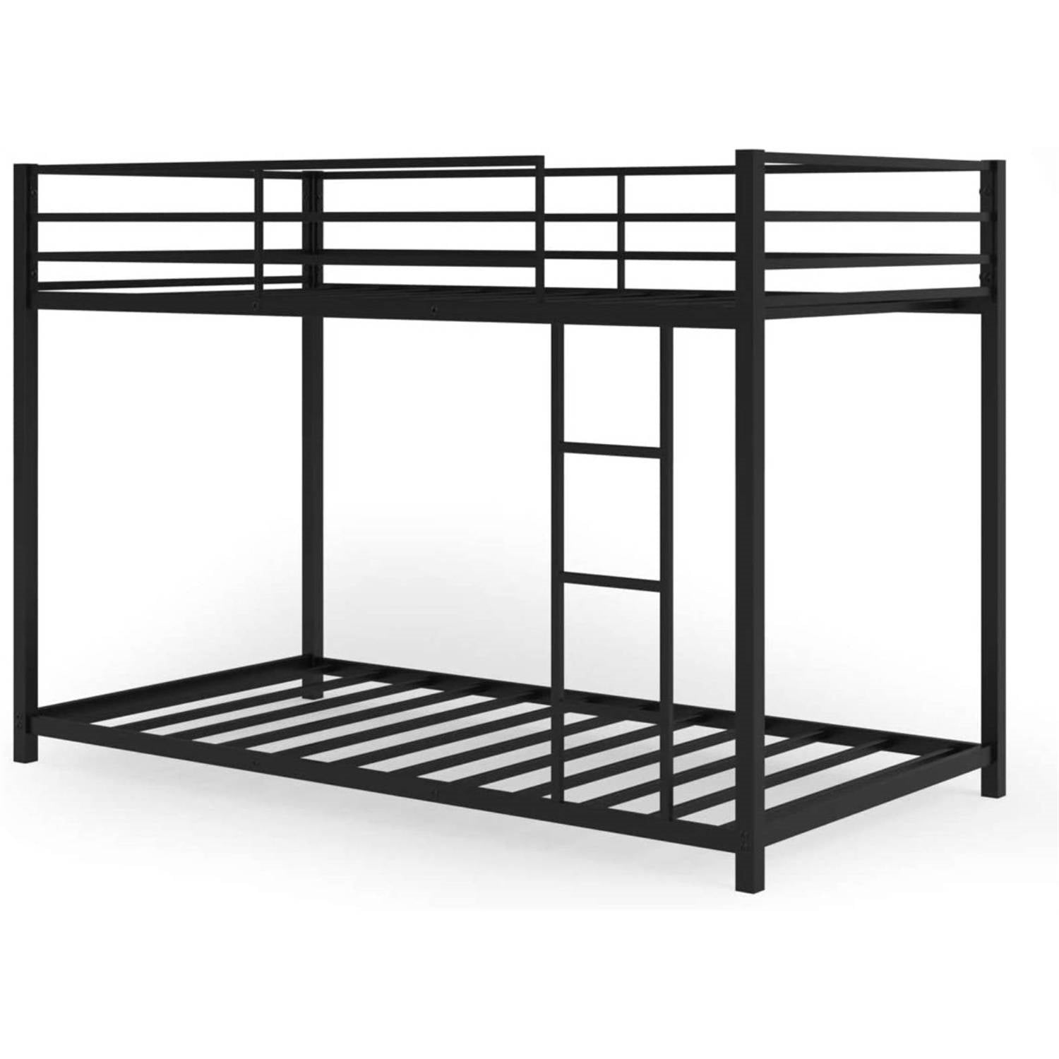 Twin over Twin Low Profile Modern Bunk Bed Frame in Black Metal Finish-0