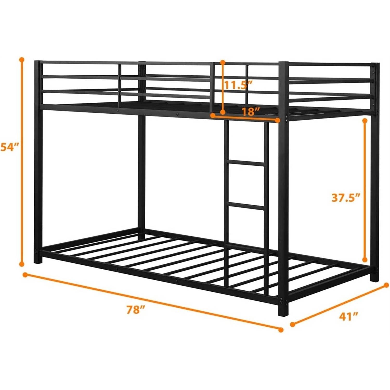 Twin over Twin Low Profile Modern Bunk Bed Frame in Black Metal Finish-4