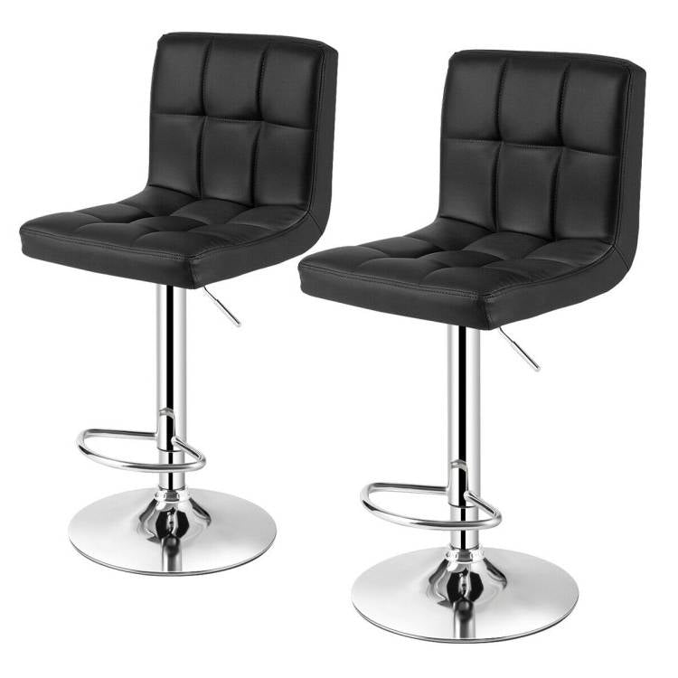 Set of 2 Modern Adjustable Height Bar Stools with Black PU Leather Swivel Seat-0