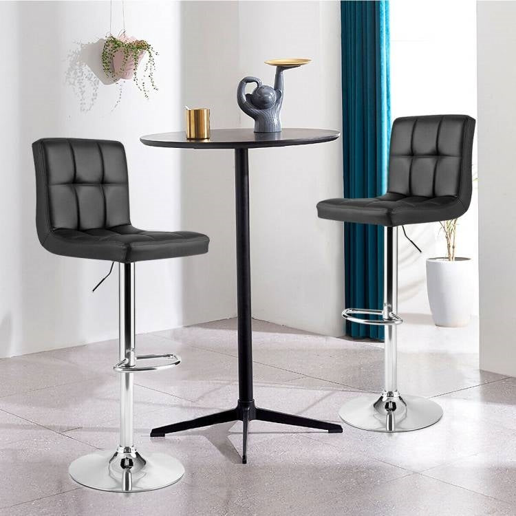 Set of 2 Modern Adjustable Height Bar Stools with Black PU Leather Swivel Seat-1