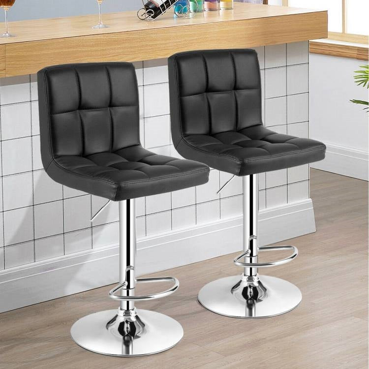 Set of 2 Modern Adjustable Height Bar Stools with Black PU Leather Swivel Seat-2