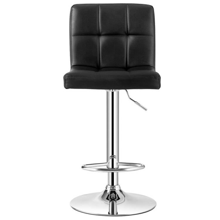 Set of 2 Modern Adjustable Height Bar Stools with Black PU Leather Swivel Seat-3