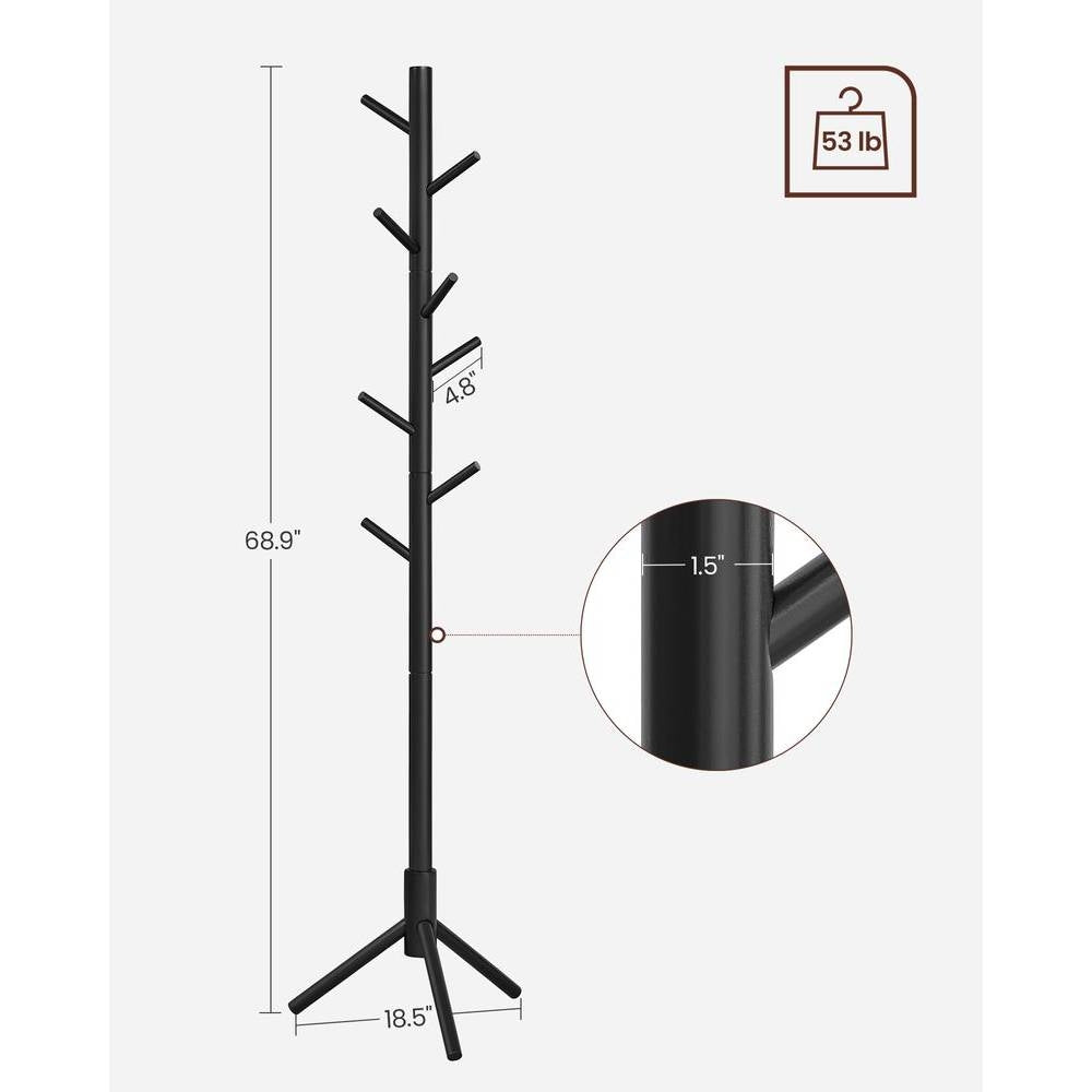 Modern Solid Wood Coat Rack in Black Finish with 8 Hanging Hooks-4
