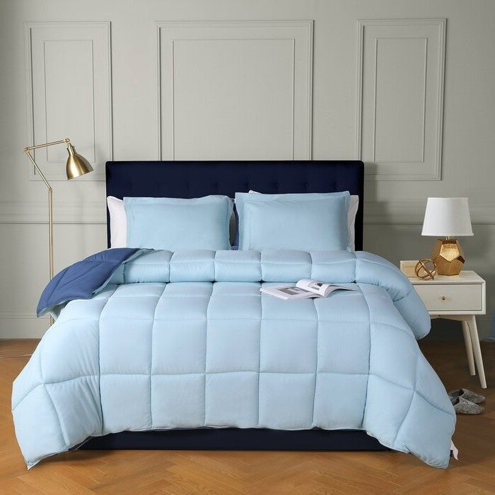 Twin/Twin XL Traditional Microfiber Reversible 3 Piece Comforter Set in Blue/Navy-0