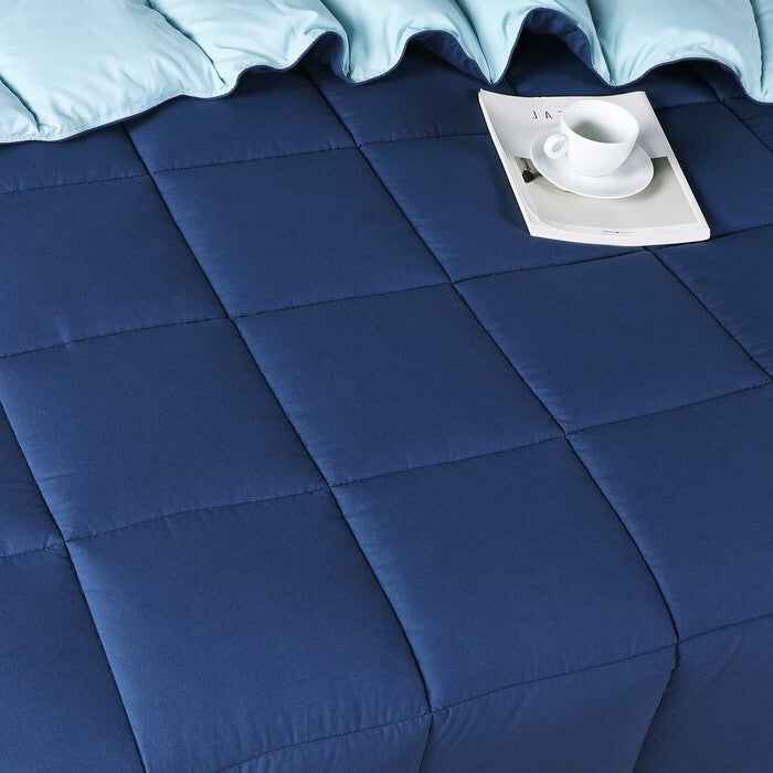 Twin/Twin XL Traditional Microfiber Reversible 3 Piece Comforter Set in Blue/Navy-2