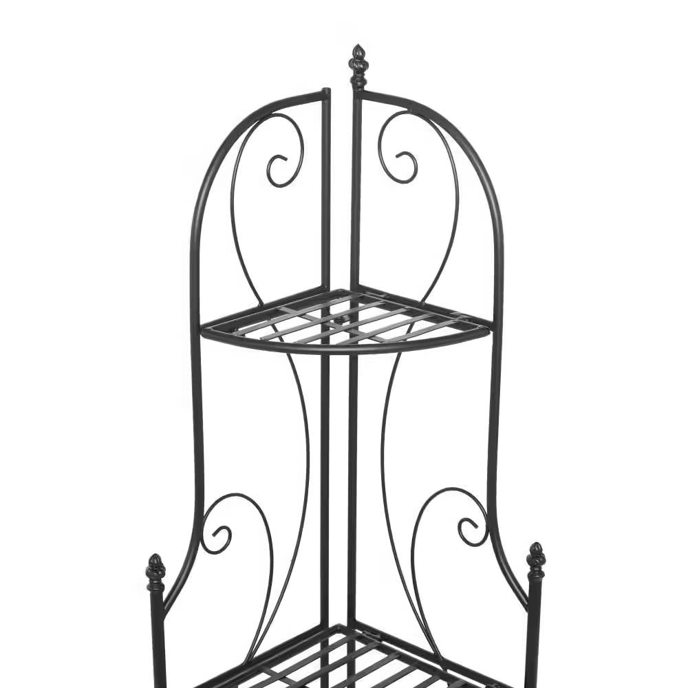 Indoor/Outdoor 3-Shelf Black Metal Corner Bakers Rack Plant Stand-3