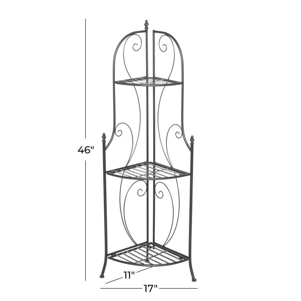 Indoor/Outdoor 3-Shelf Black Metal Corner Bakers Rack Plant Stand-4