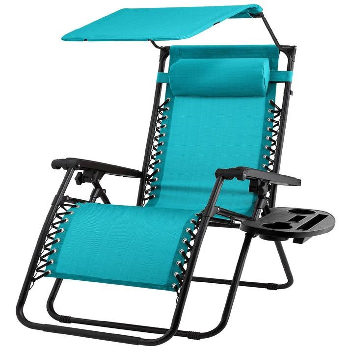 Teal Blue Zero Gravity Folding Reclining Patio Lounge Chair with Canopy-0