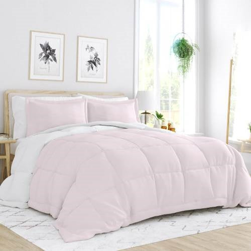 King/Cal King 3-Piece Microfiber Reversible Comforter Set Blush Pink and White-0