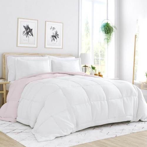 King/Cal King 3-Piece Microfiber Reversible Comforter Set Blush Pink and White-1