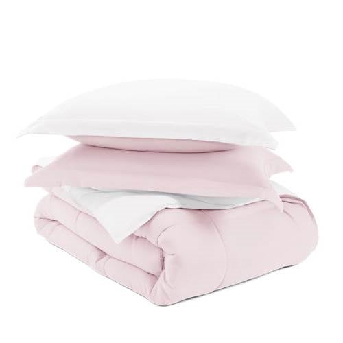 King/Cal King 3-Piece Microfiber Reversible Comforter Set Blush Pink and White-2