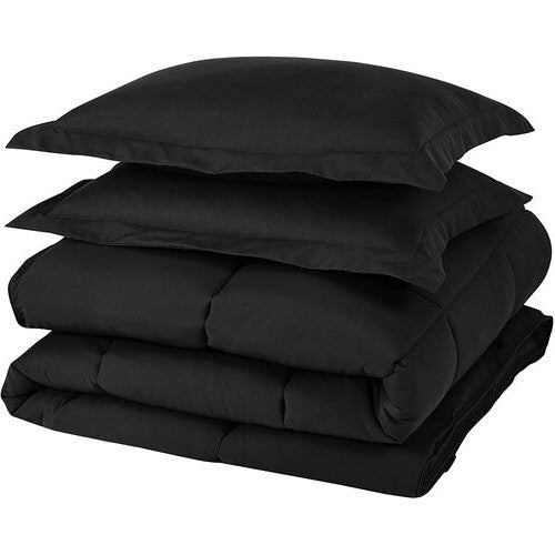 Queen Size Reversible Microfiber Down Alternative Comforter Set in Black-2