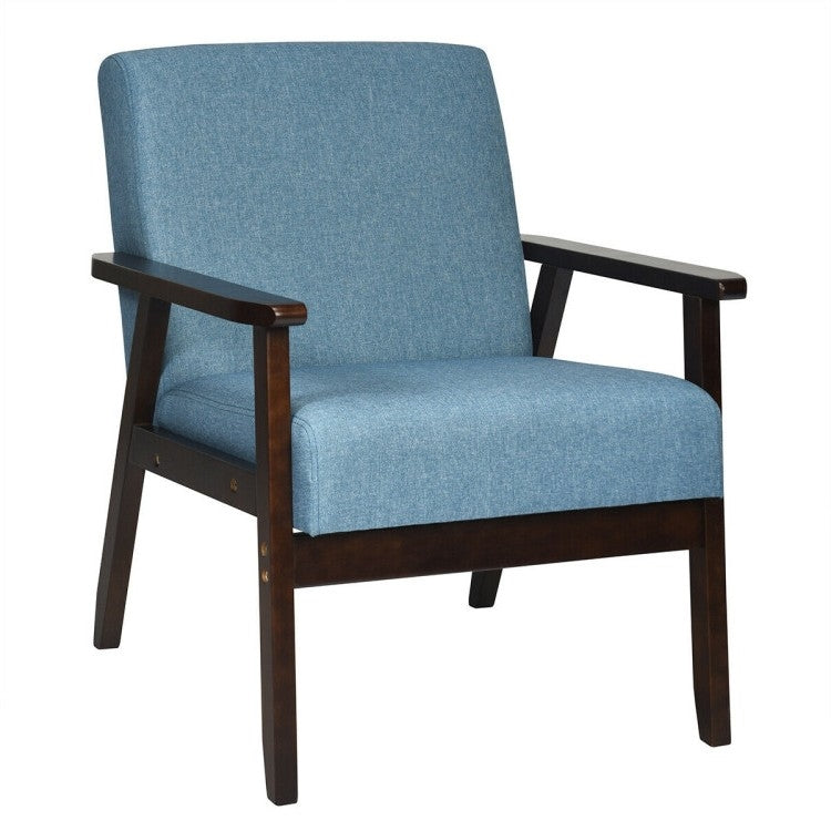 Retro Modern Classic Blue Linen Wide Accent Chair with Espresso Wood Frame-0