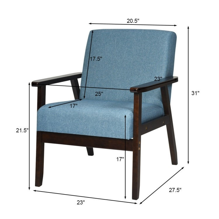 Retro Modern Classic Blue Linen Wide Accent Chair with Espresso Wood Frame-3