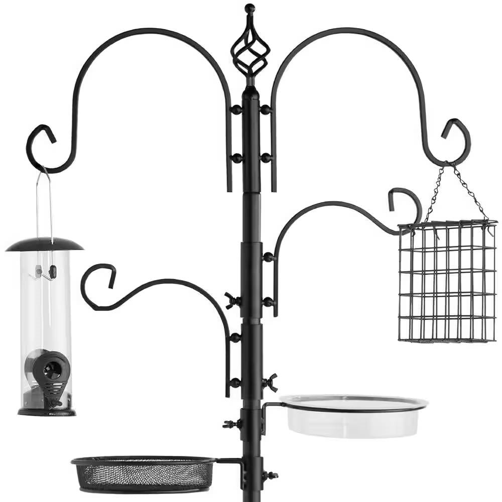 Complete Bird Feeder Set with Black Metal Stand and Bird Feeders-0