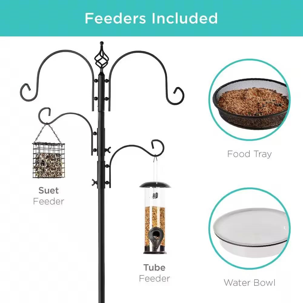 Complete Bird Feeder Set with Black Metal Stand and Bird Feeders-1