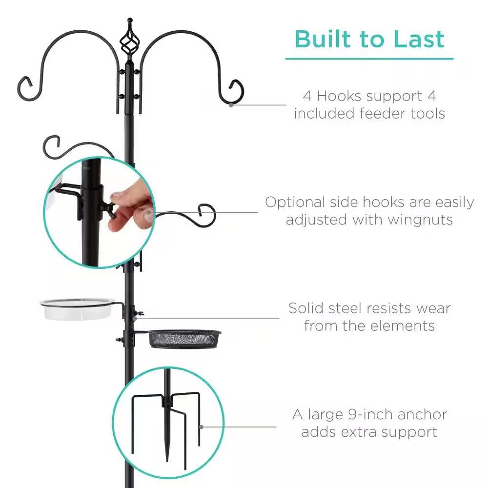 Complete Bird Feeder Set with Black Metal Stand and Bird Feeders-3