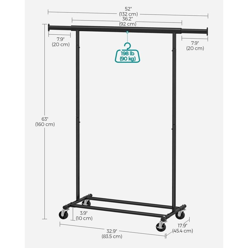 Heavy Duty Black Metal Garment Rack Clothes Hanging Bar on Lockable Wheels-3