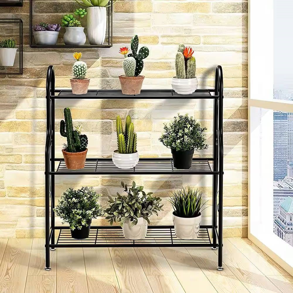 Indoor/Outdoor Black Metal 3-Tier Bookcase Plant Stand Shelving Rack-2