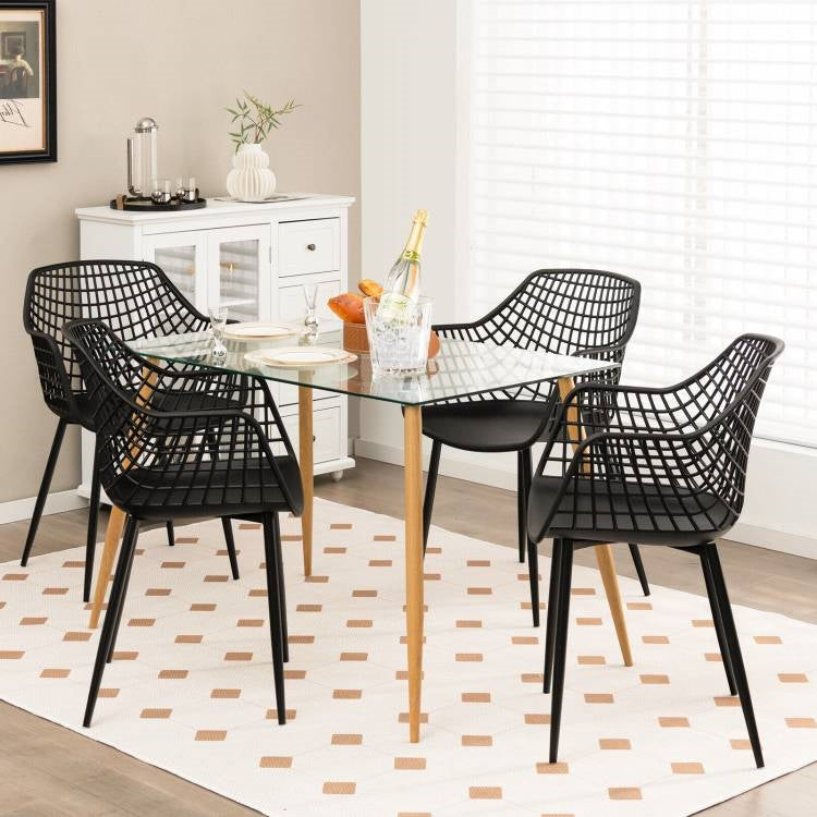 Set of 4 Mid-Century Modern Black Mesh Dining Chair with Ergonomic Backrest-1