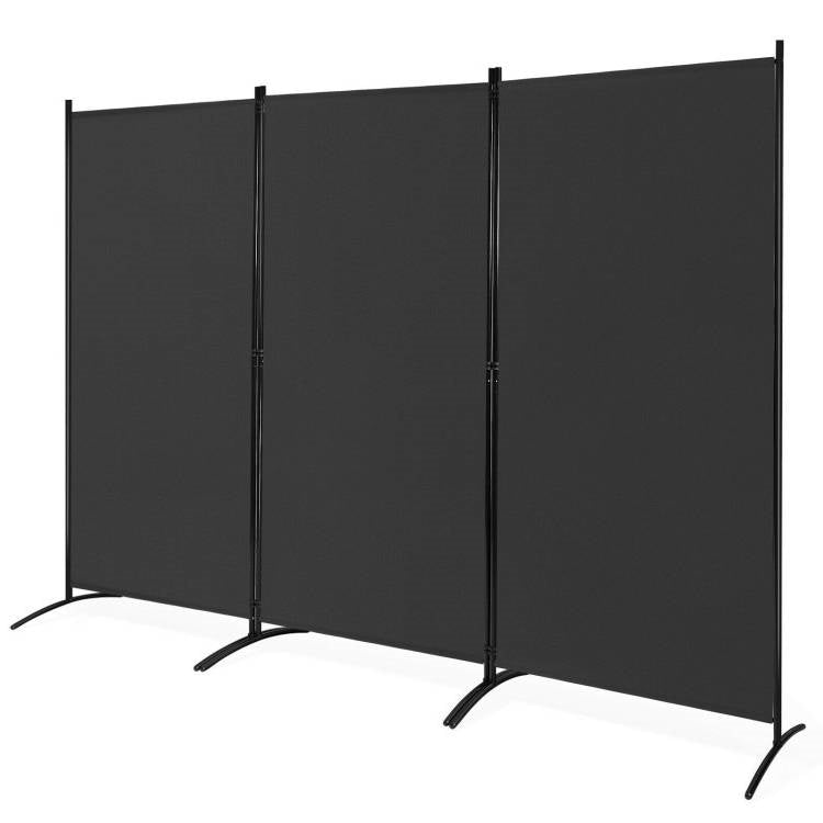 6-Ft Black 3-Panel Room Divider Screen with Steel Base and Heavy Duty Hinges-0