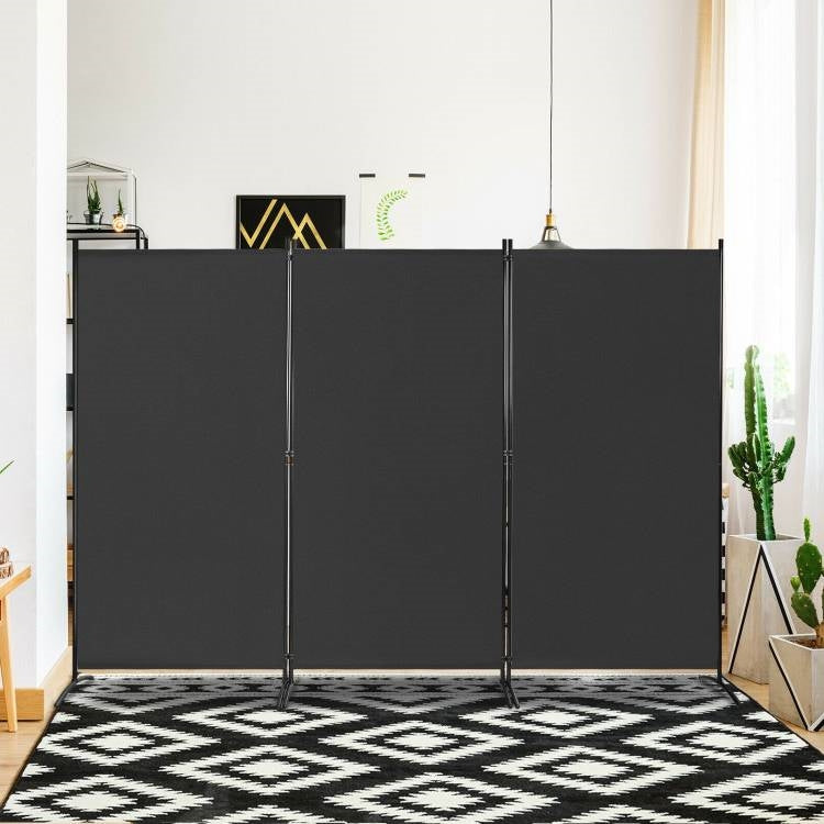 6-Ft Black 3-Panel Room Divider Screen with Steel Base and Heavy Duty Hinges-2