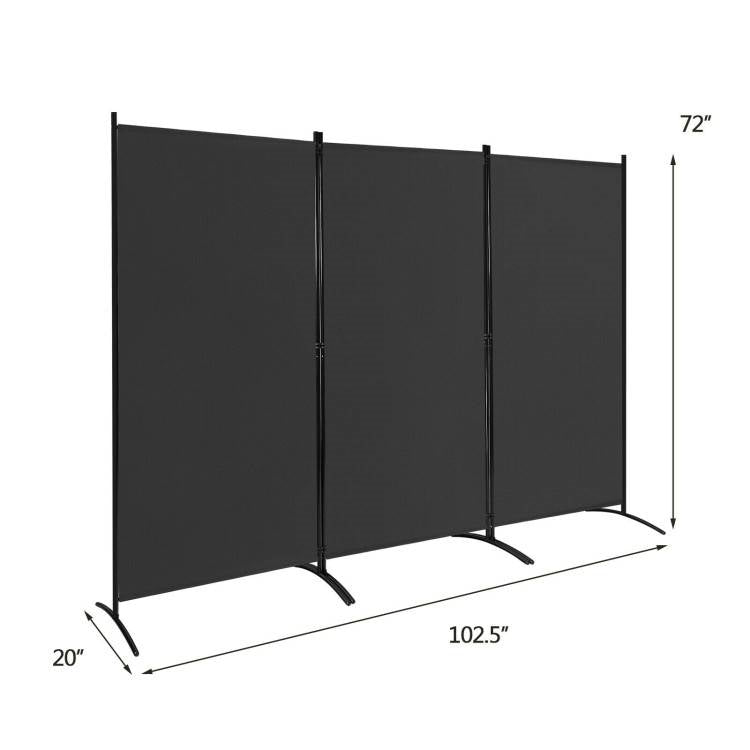 6-Ft Black 3-Panel Room Divider Screen with Steel Base and Heavy Duty Hinges-4