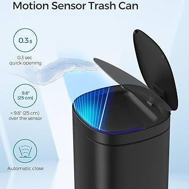 Black Motion Sensor Stainless Steel 13 gallon Trash Can with Ozone Button-2