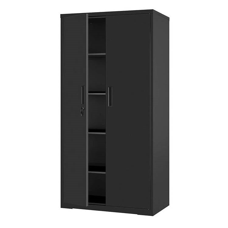 Black Steel Lockable Storage Cabinet Shelving Unit with 4 Adjustable Shelves-0