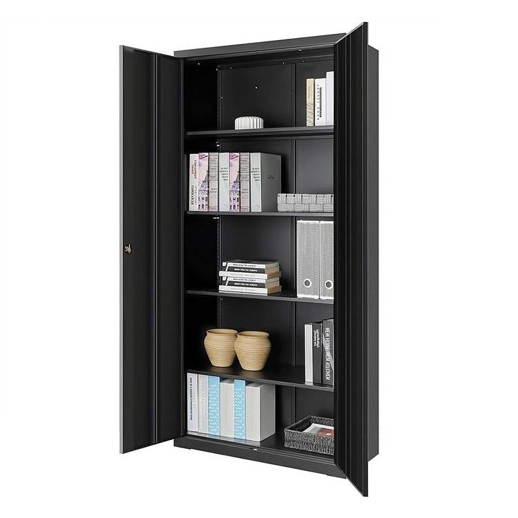 Black Steel Lockable Storage Cabinet Shelving Unit with 4 Adjustable Shelves-1