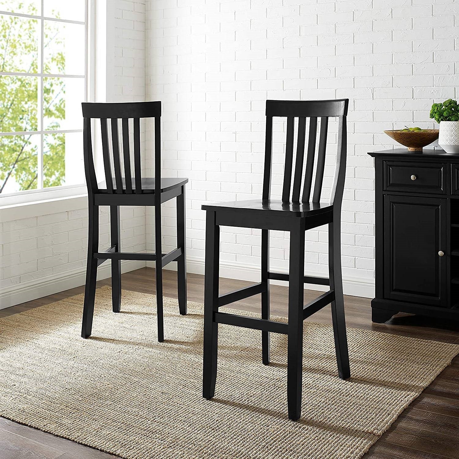 Set of 2 - Solid Hardwood 30-inch Bar Stool in Black Wood Finish-0