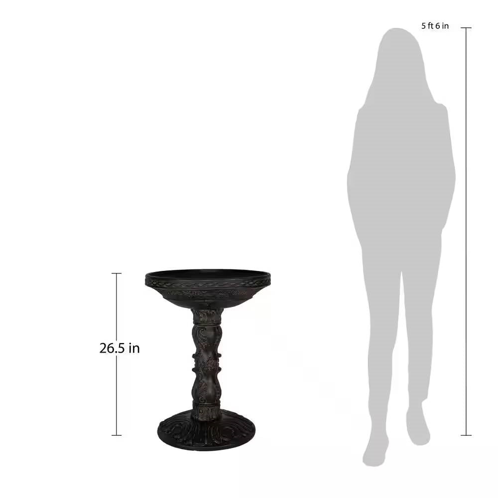 Outdoor Garden Fiberglass Bird Bath in Black Charcoal Stone Finish-2